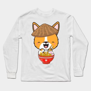 Funny Corgi Eating Ramen Long Sleeve T-Shirt